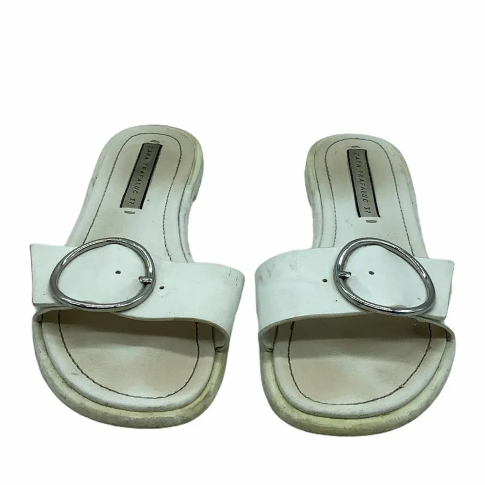 Zara Trafaluc Flats Sandals Women 6 EU 37 White Silver Buckle Glam Chic Elevated - Picture 2 of 7